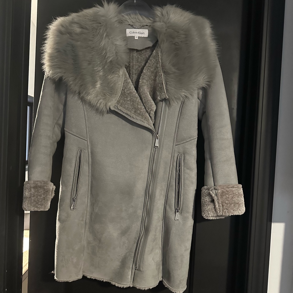 Calvin Klein Asymmetrical Faux Shearling Overcoat